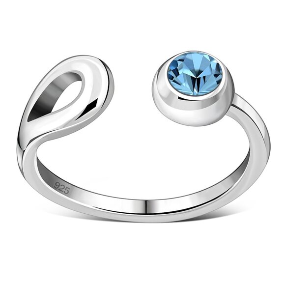 Sterling Silver Toe Ring Blue Topaz color Cubic Zirconia Hand Polished - Picture 1 of 4